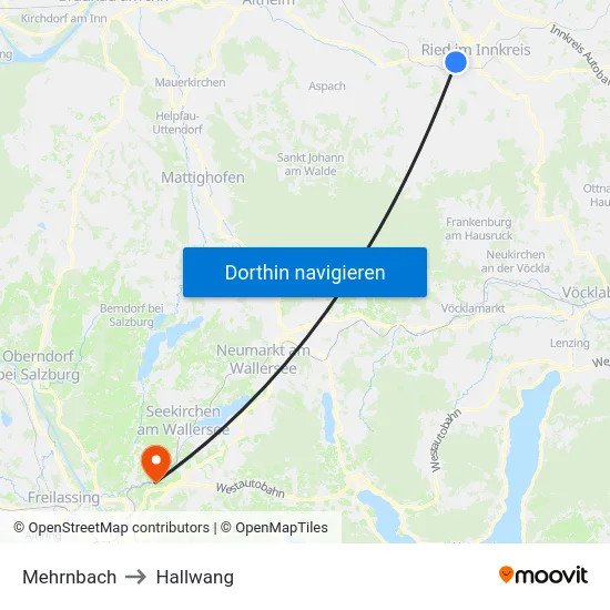 Mehrnbach to Hallwang map