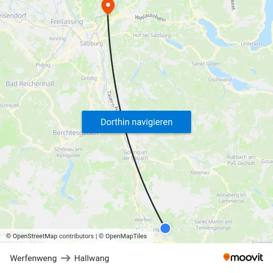 Werfenweng to Hallwang map