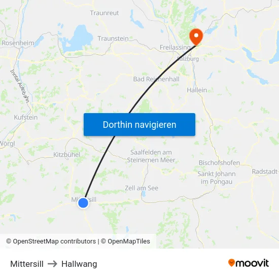 Mittersill to Hallwang map