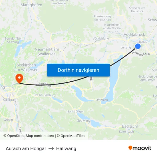 Aurach am Hongar to Hallwang map