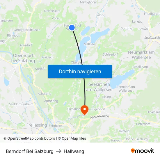Berndorf Bei Salzburg to Hallwang map