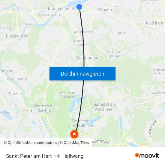 Sankt Peter am Hart to Hallwang map