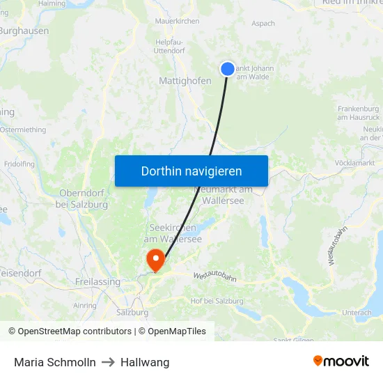 Maria Schmolln to Hallwang map