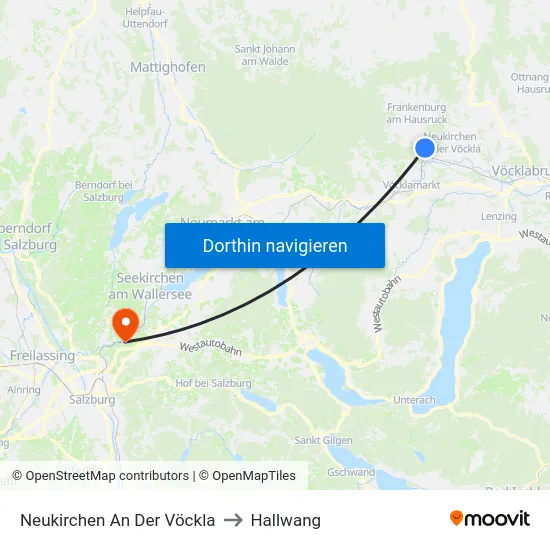 Neukirchen An Der Vöckla to Hallwang map