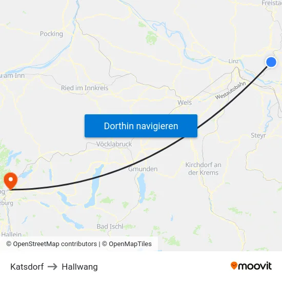 Katsdorf to Hallwang map