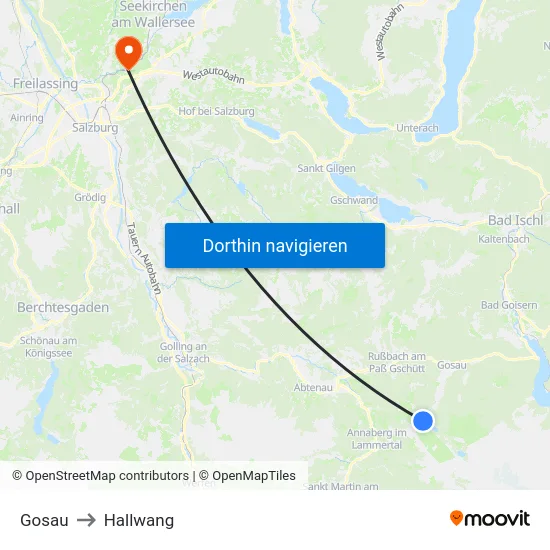 Gosau to Hallwang map