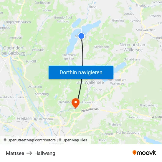 Mattsee to Hallwang map