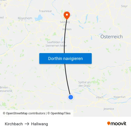 Kirchbach to Hallwang map