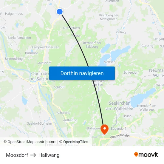 Moosdorf to Hallwang map