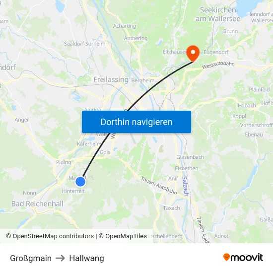 Großgmain to Hallwang map