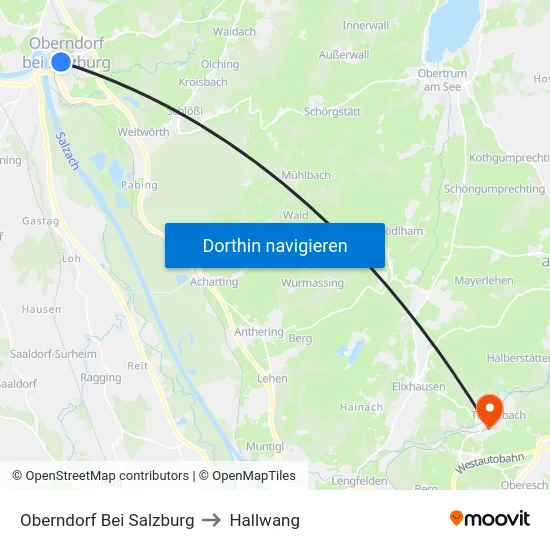 Oberndorf Bei Salzburg to Hallwang map