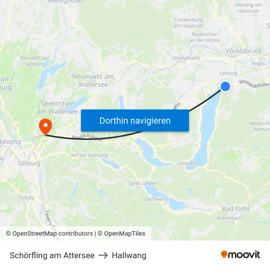 Schörfling am Attersee to Hallwang map
