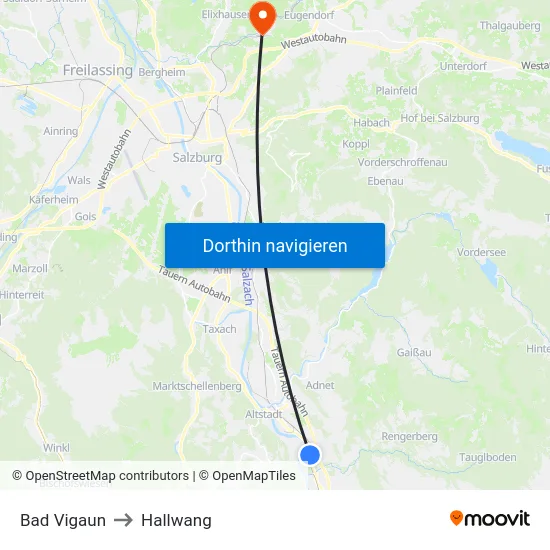 Bad Vigaun to Hallwang map