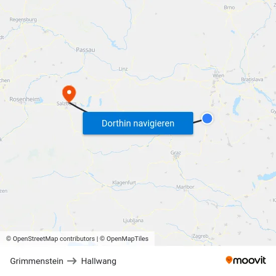 Grimmenstein to Hallwang map