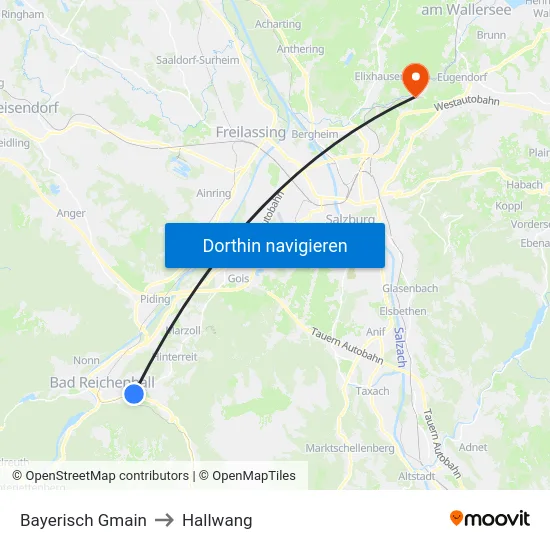 Bayerisch Gmain to Hallwang map