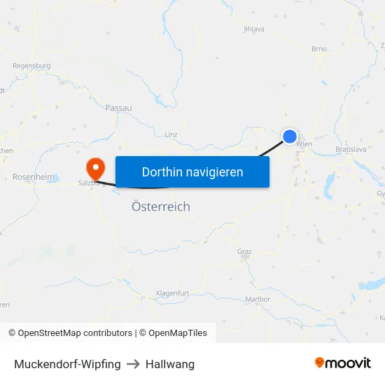 Muckendorf-Wipfing to Hallwang map