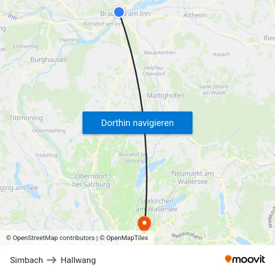 Simbach to Hallwang map