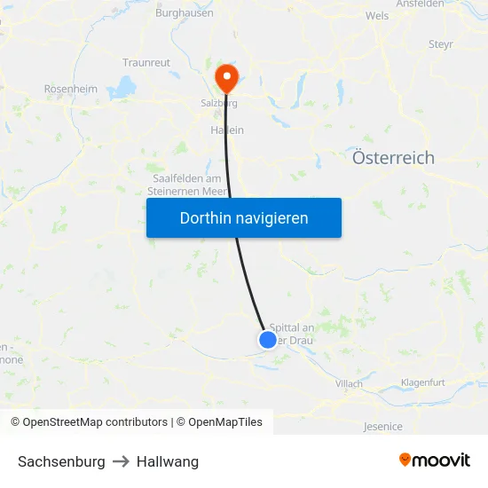 Sachsenburg to Hallwang map