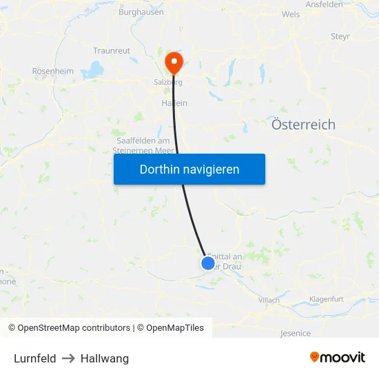 Lurnfeld to Hallwang map