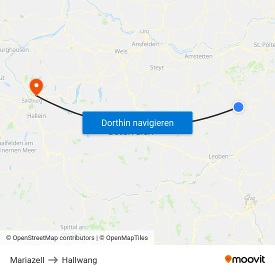 Mariazell to Hallwang map