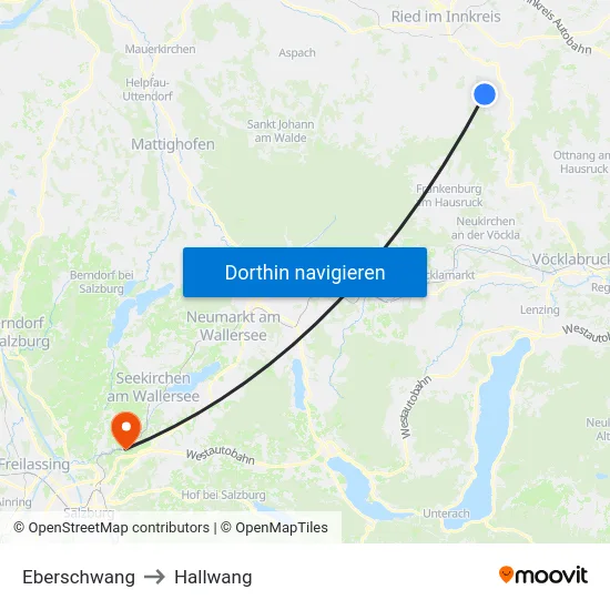 Eberschwang to Hallwang map