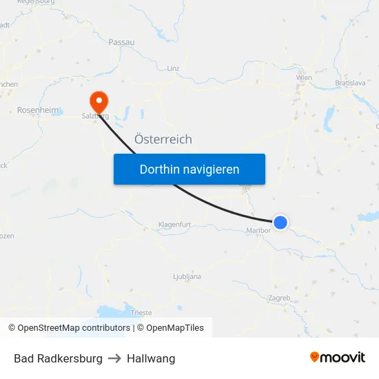 Bad Radkersburg to Hallwang map