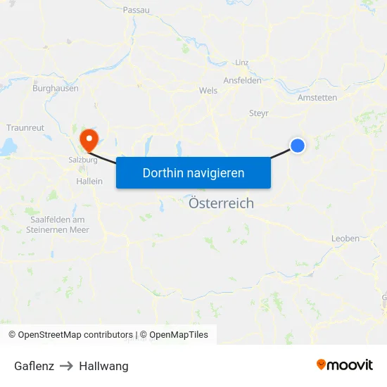 Gaflenz to Hallwang map
