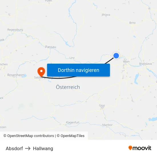 Absdorf to Hallwang map