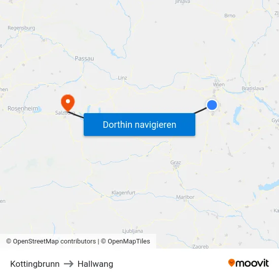 Kottingbrunn to Hallwang map