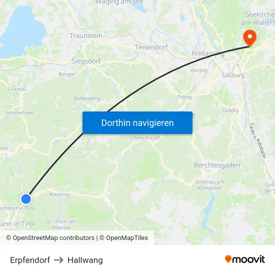 Erpfendorf to Hallwang map