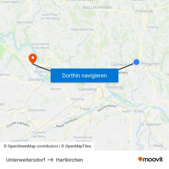 Unterweitersdorf to Hartkirchen map