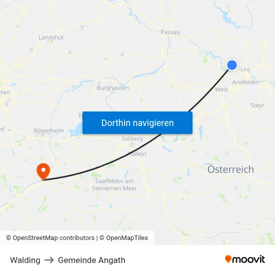 Walding to Gemeinde Angath map