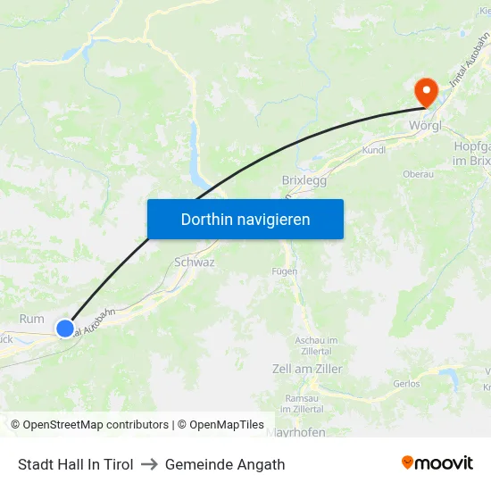 Stadt Hall In Tirol to Gemeinde Angath map