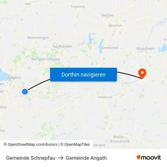 Gemeinde Schnepfau to Gemeinde Angath map