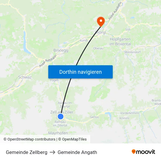 Gemeinde Zellberg to Gemeinde Angath map