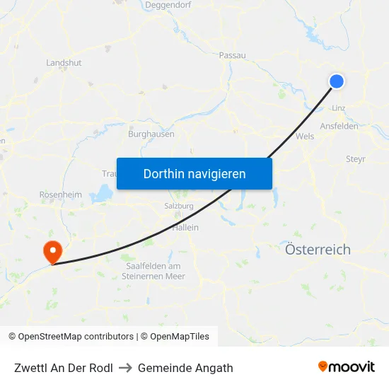 Zwettl An Der Rodl to Gemeinde Angath map