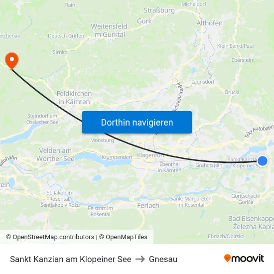 Sankt Kanzian am Klopeiner See to Gnesau map