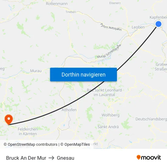 Bruck An Der Mur to Gnesau map