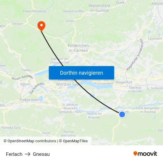 Ferlach to Gnesau map