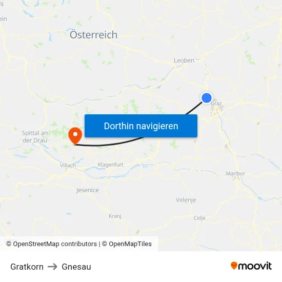 Gratkorn to Gnesau map