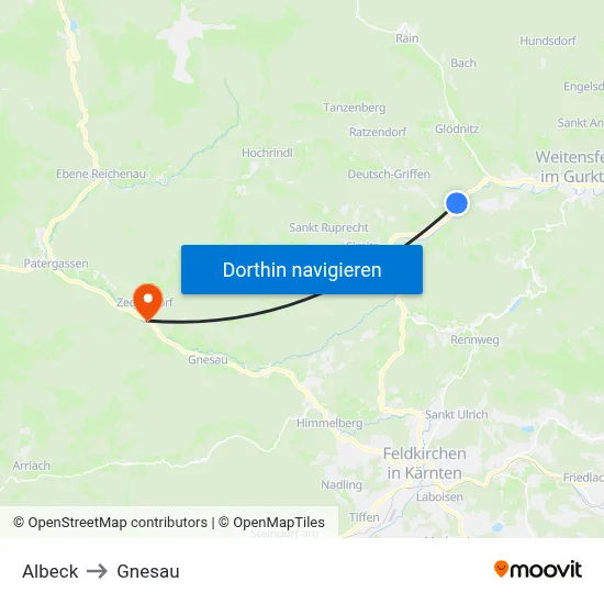Albeck to Gnesau map