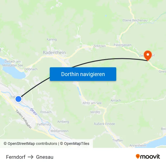 Ferndorf to Gnesau map