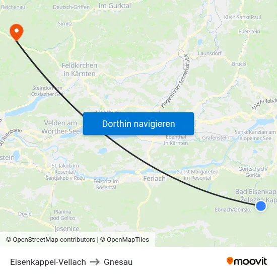 Eisenkappel-Vellach to Gnesau map