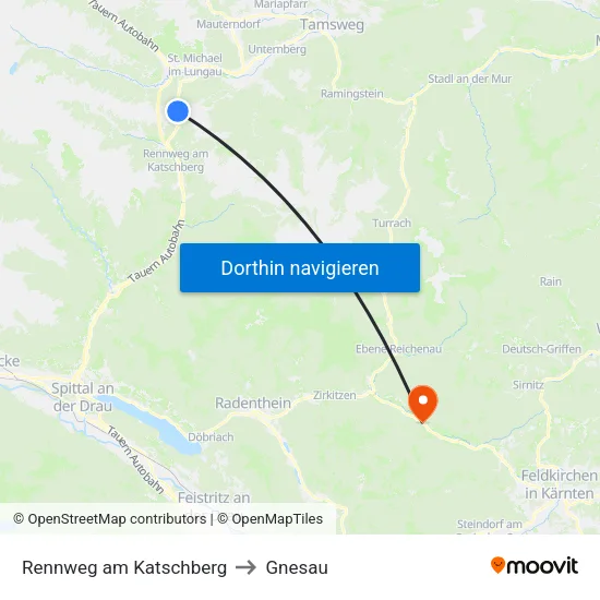 Rennweg am Katschberg to Gnesau map