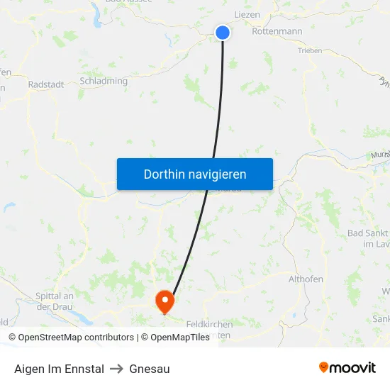 Aigen Im Ennstal to Gnesau map