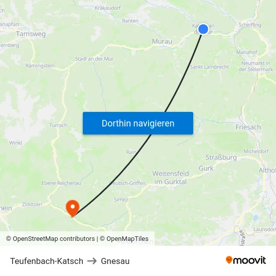 Teufenbach-Katsch to Gnesau map