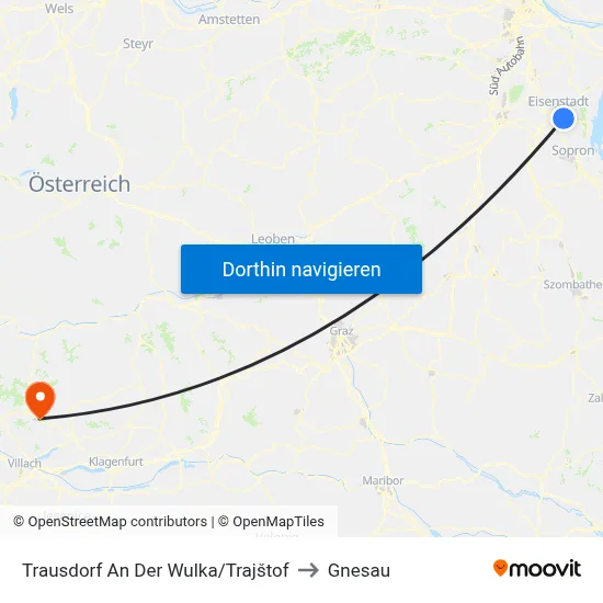 Trausdorf An Der Wulka/Trajštof to Gnesau map