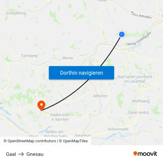 Gaal to Gnesau map