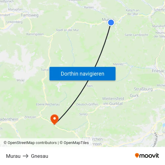 Murau to Gnesau map