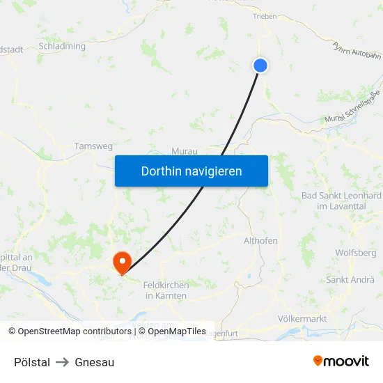 Pölstal to Gnesau map